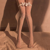 Thigh High Fishnet Stockings With Satin Bow